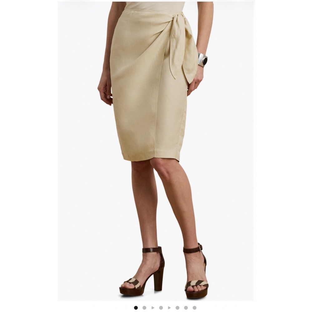 Lauren Ralph Lauren Linen Blend Twill Wrap Skirt Ivory Beige 6 200970828001
